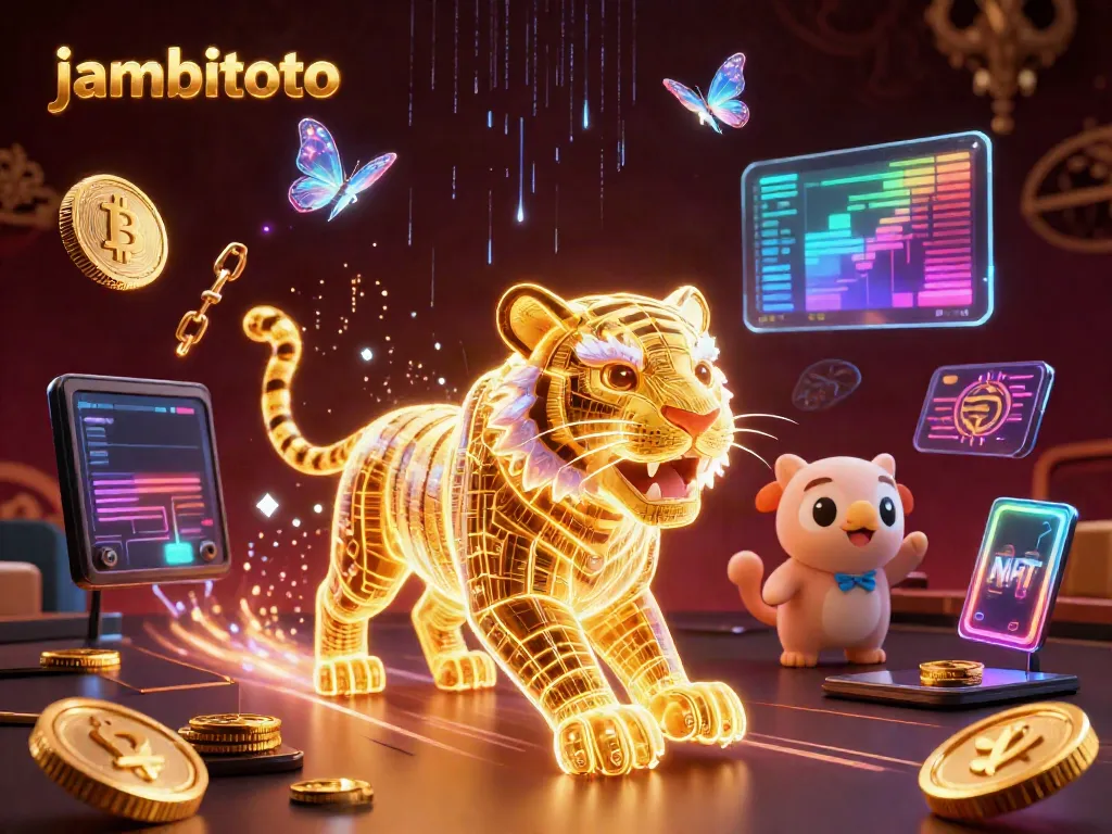 Experience the thrill of jambitoto with a neon-wireframe golden tiger in a digital casino setting.