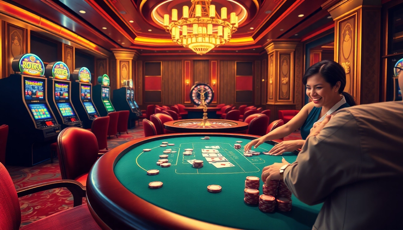 Rút Tiền 888new process at a luxurious casino showcasing players celebrating financial victories and gaming excitement.