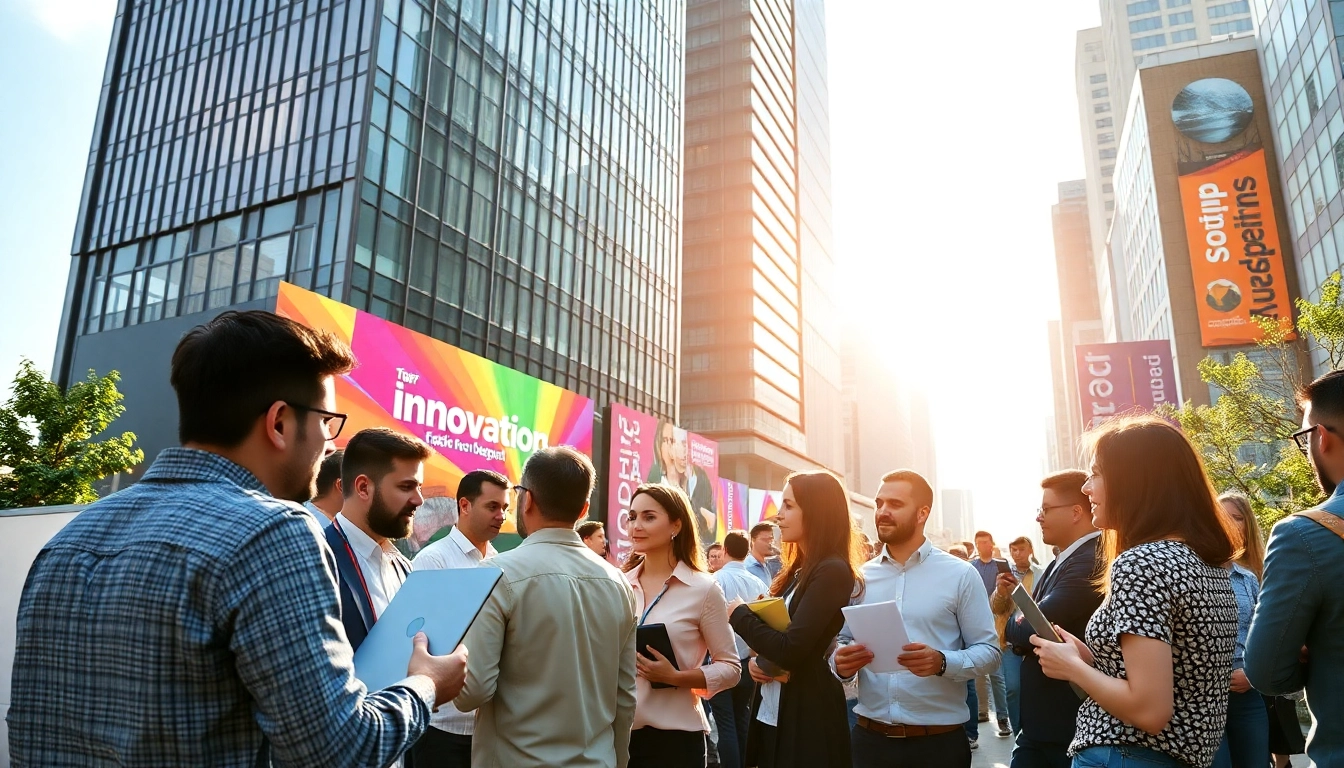 Engaging scene from a startup innovation conference with entrepreneurs networking and sharing ideas.