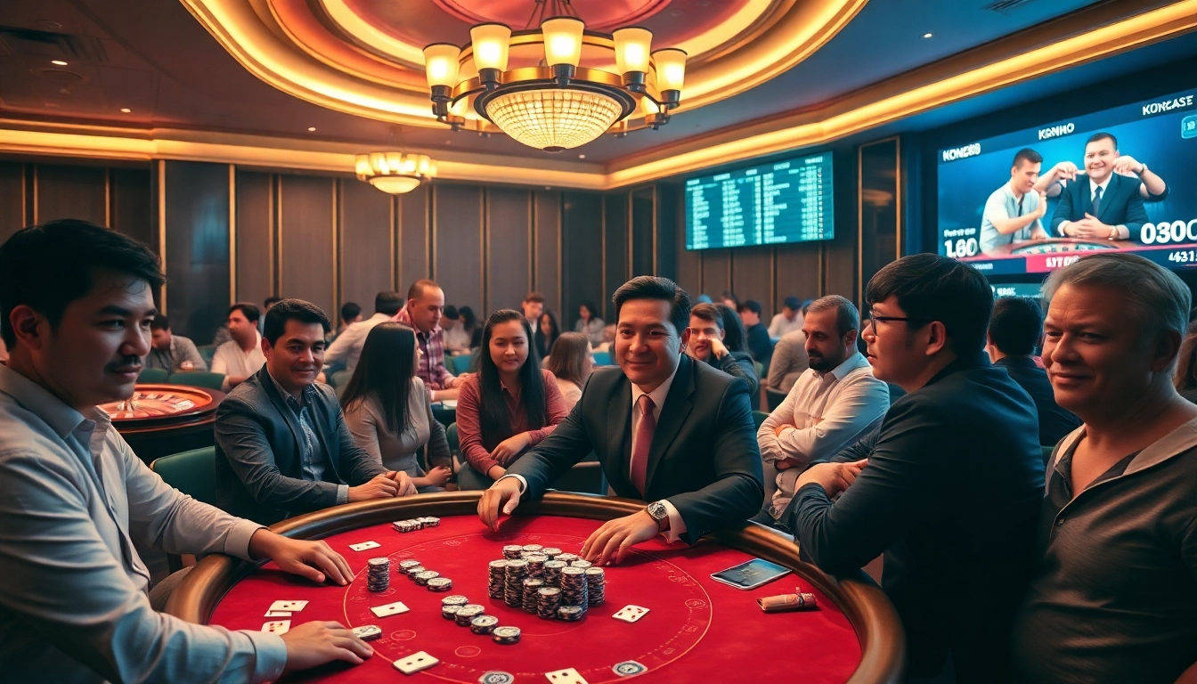 KONG88 poker tournament showcasing high-stakes action and vibrant casino atmosphere.
