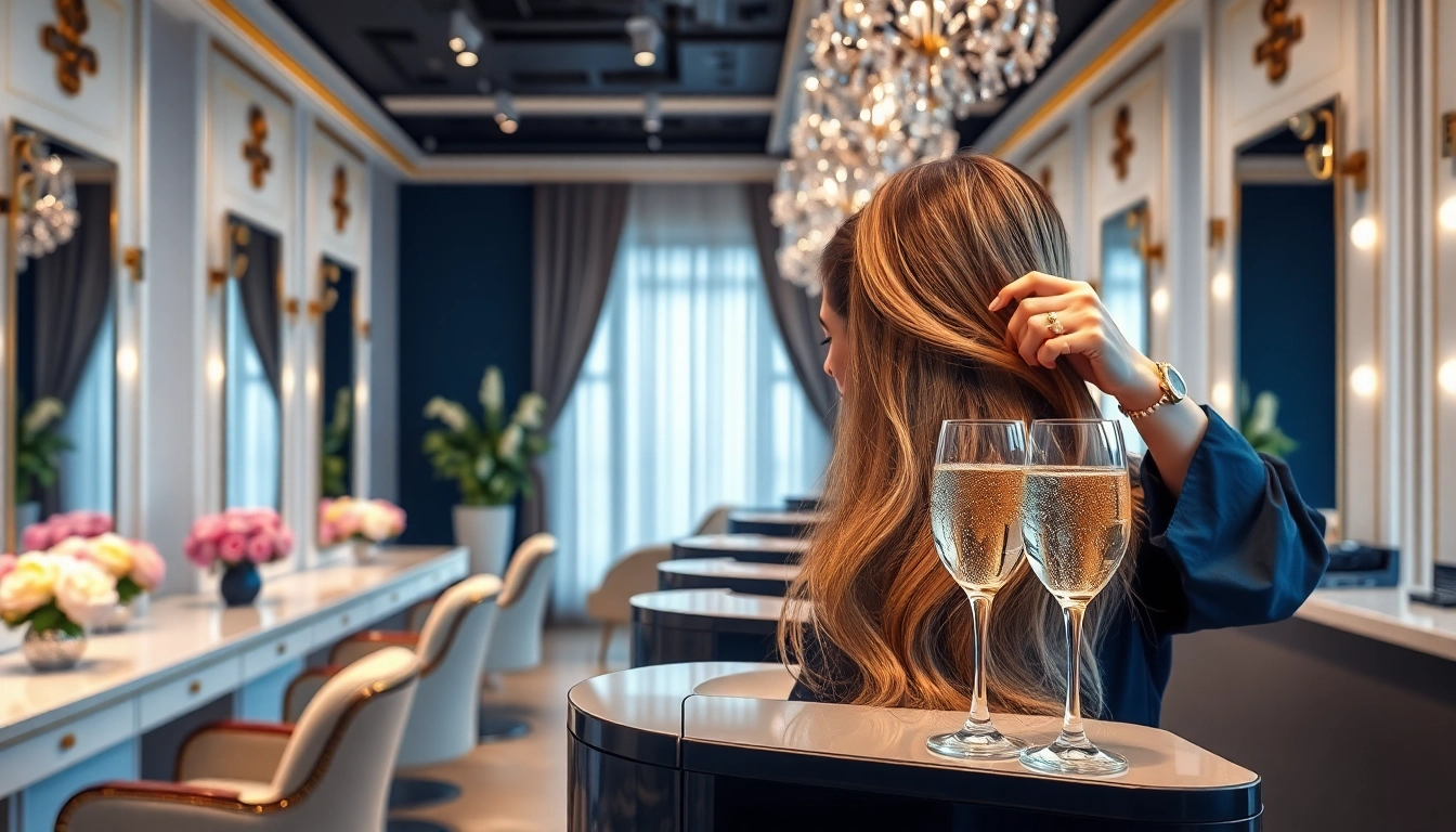 Luxury hair salons interior with elegant decor and professional stylist.