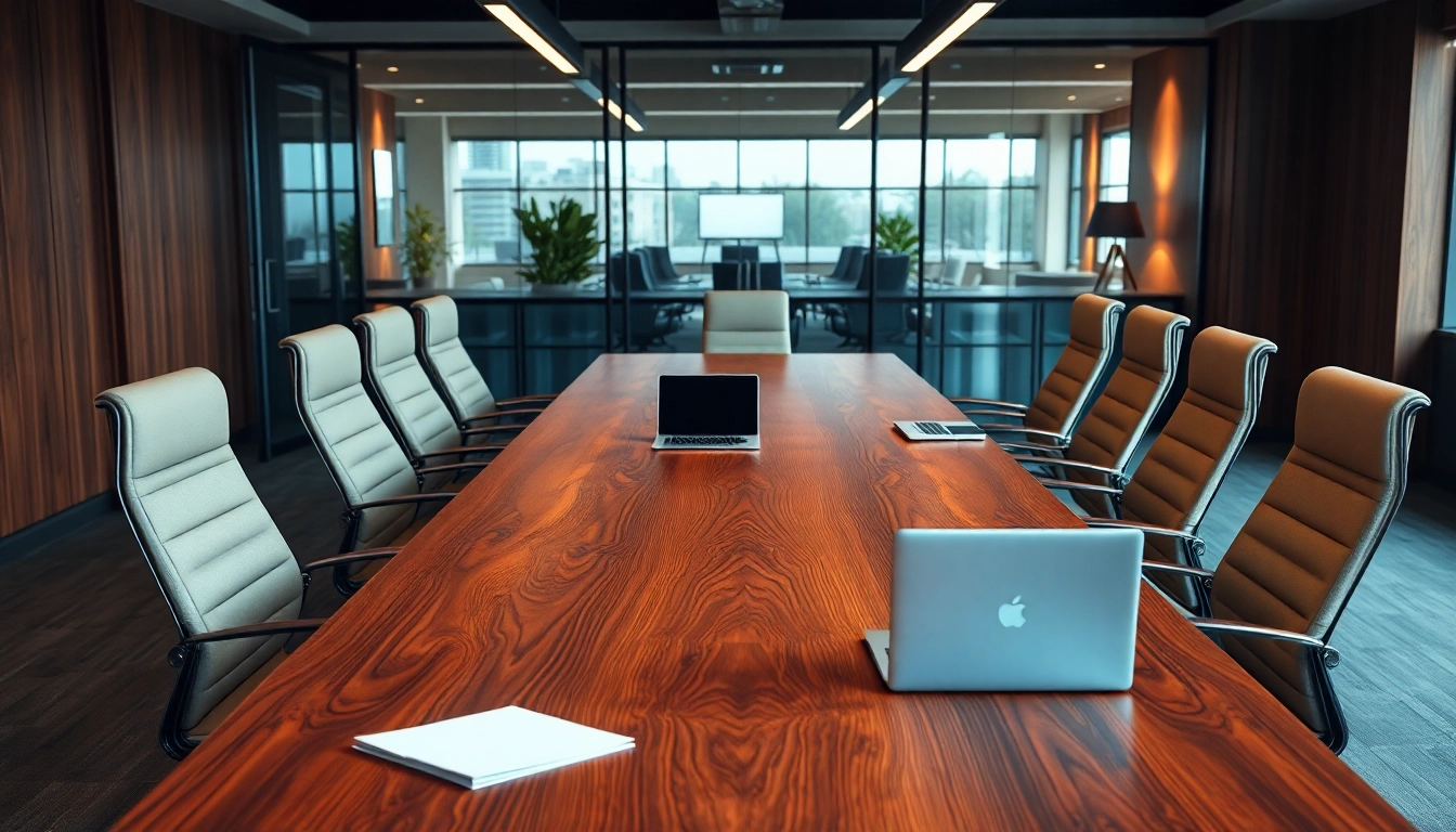 Custom handcrafted conference table showcasing solid hardwood design for modern offices.