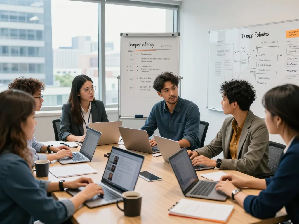 Recruitment team collaborating in a modern office for temporary staffing agencies, showcasing diverse candidates and strategies.