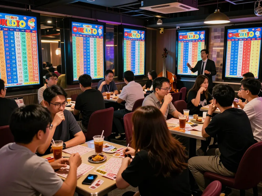 Pemain HK Lotto dengan antusias memeriksa hasil di ruang undian lotere yang penuh semangat.
