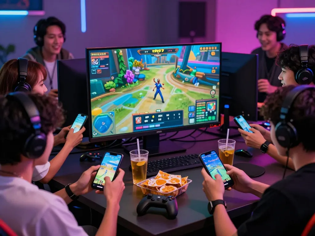 Group enjoying DK7 สล็อต gaming experience together, vibrant atmosphere and excitement.