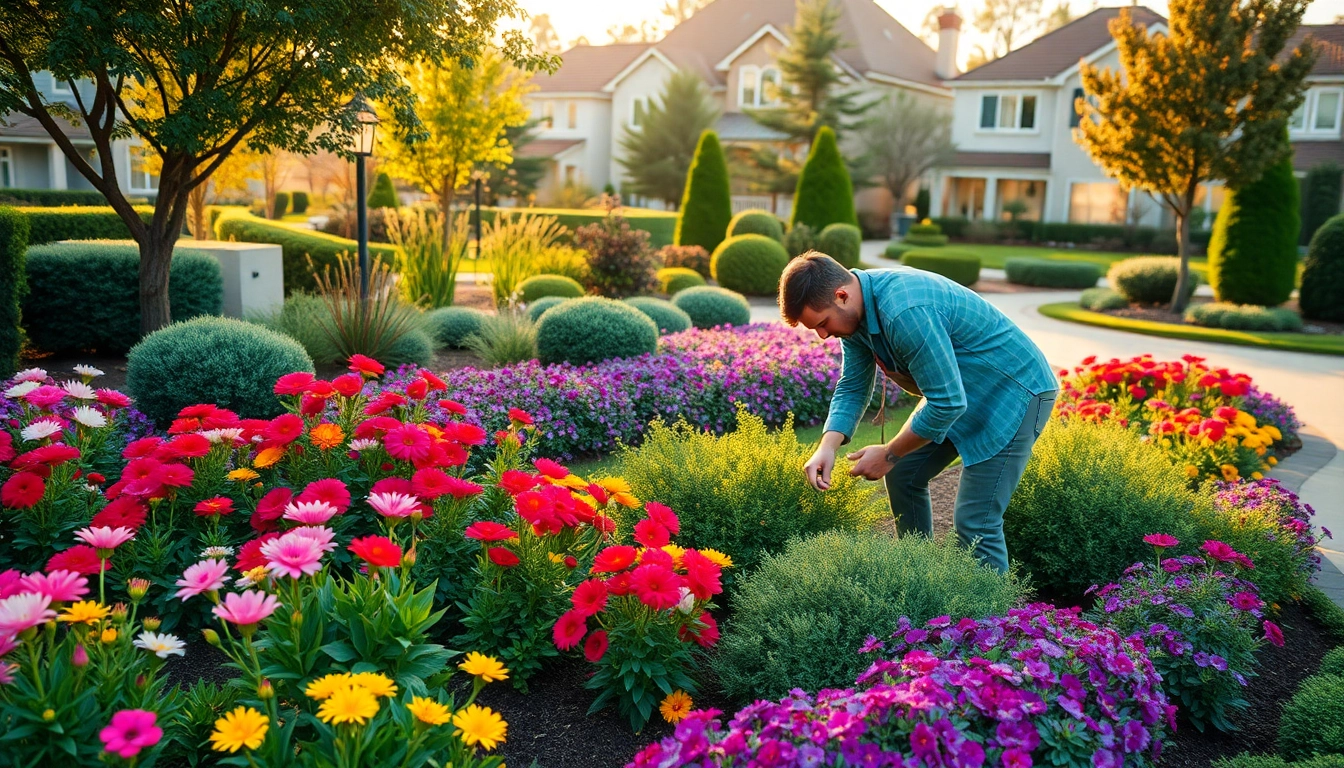 Landscaping contractor San Ramon working on a beautiful garden design.