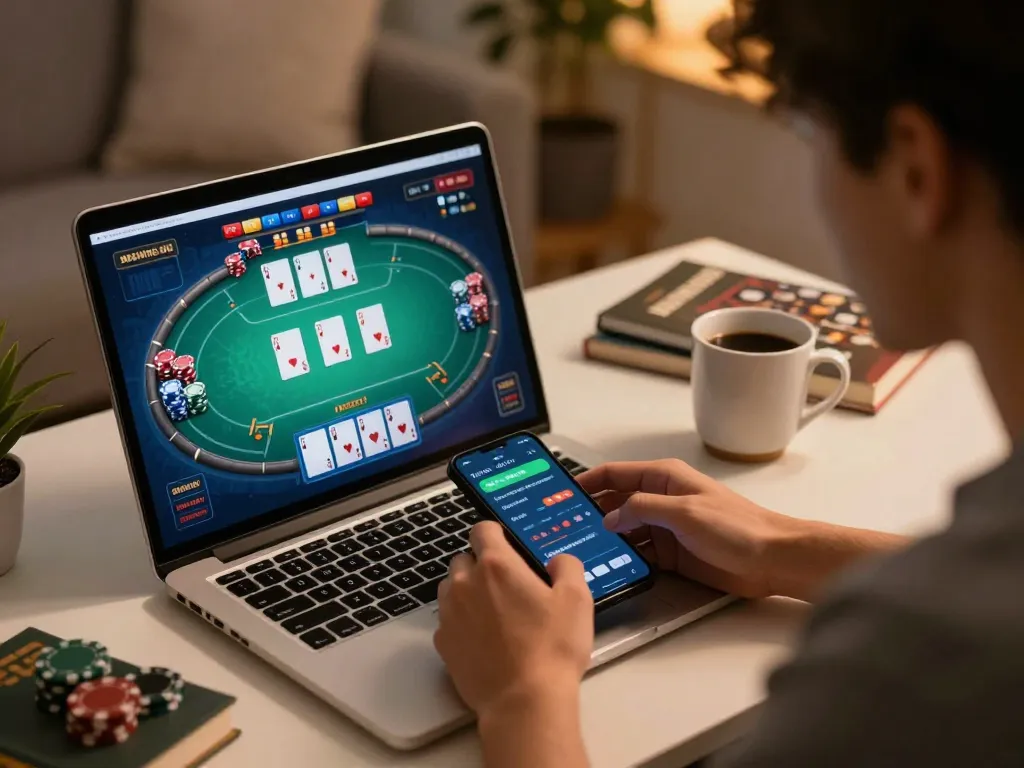 Player engaged in sunwin online poker game, showcasing vibrant game interface and strategic focus.