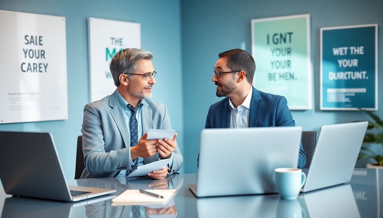 Client discussing their Ideal career with a professional career coach in an inspiring office.
