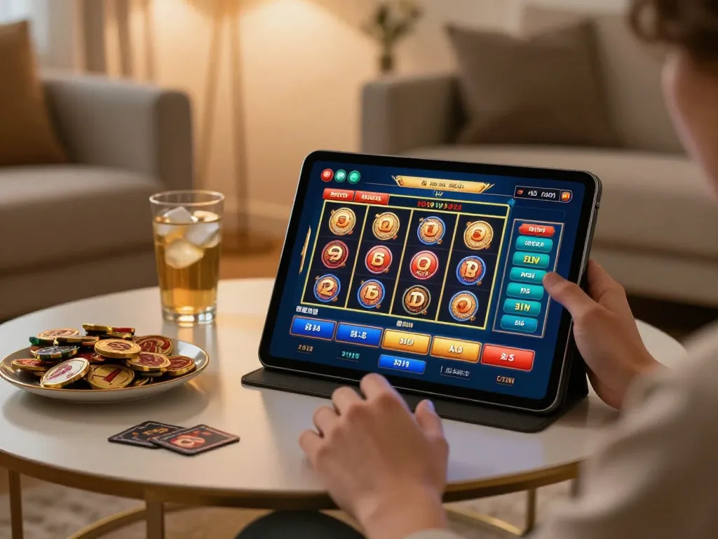 Engaging online casino gameplay at trang chủ lc88 with tablet in cozy home setting