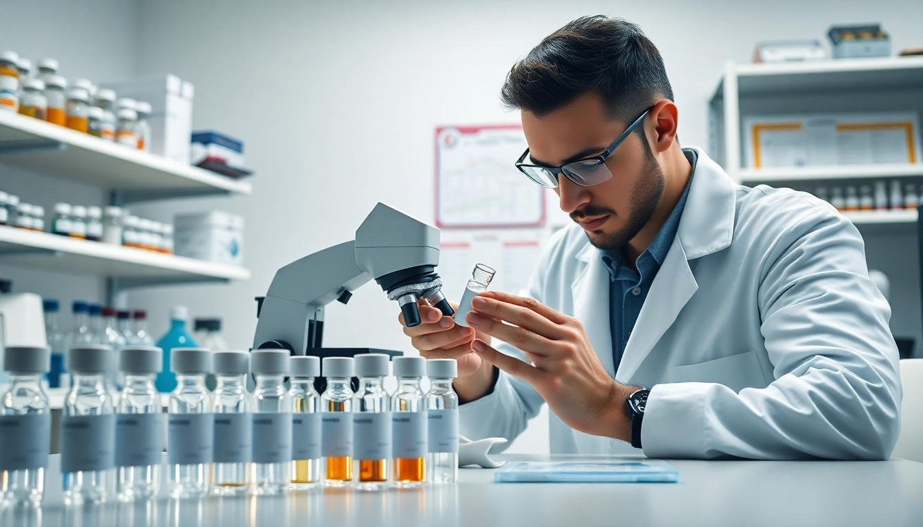 Researching peptide solutions at https://hydroresearchpeptides.com/ in a professional lab environment.