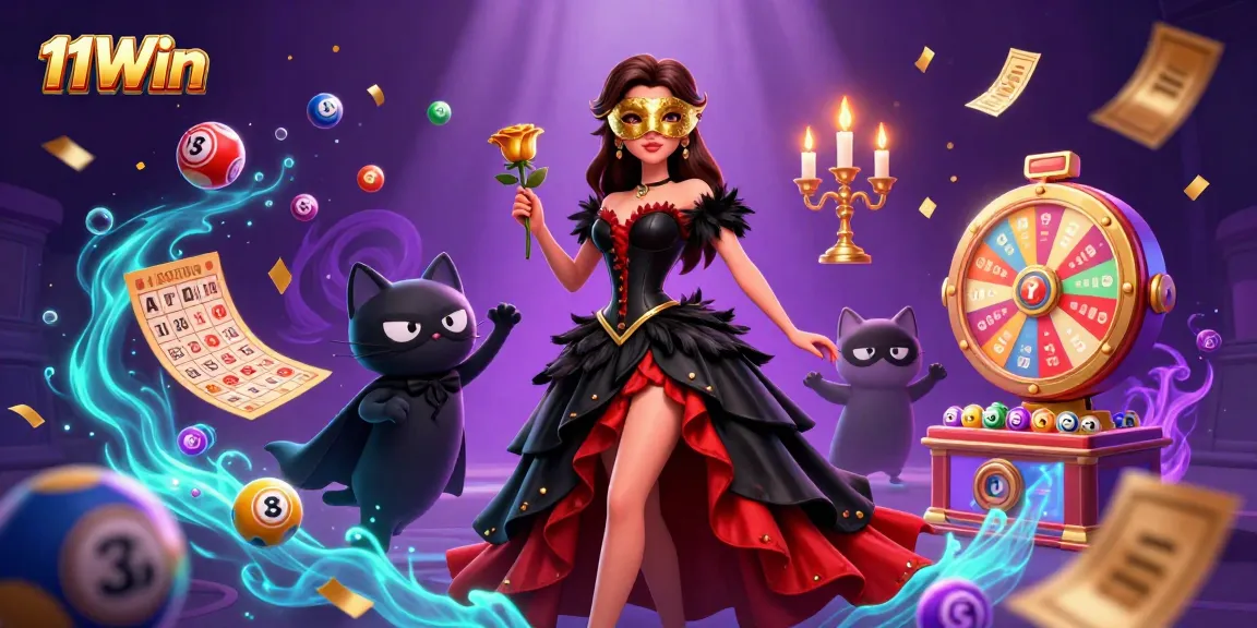 Experience winning excitement with 11Win as vibrant lottery elements bounce in a magical casino scene.