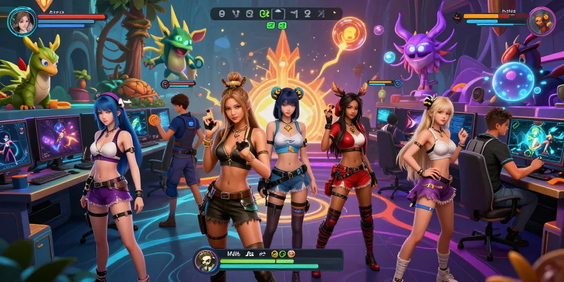 Engaging scene of diverse characters in popular nsfw games, immersed in vibrant multiplayer gameplay.