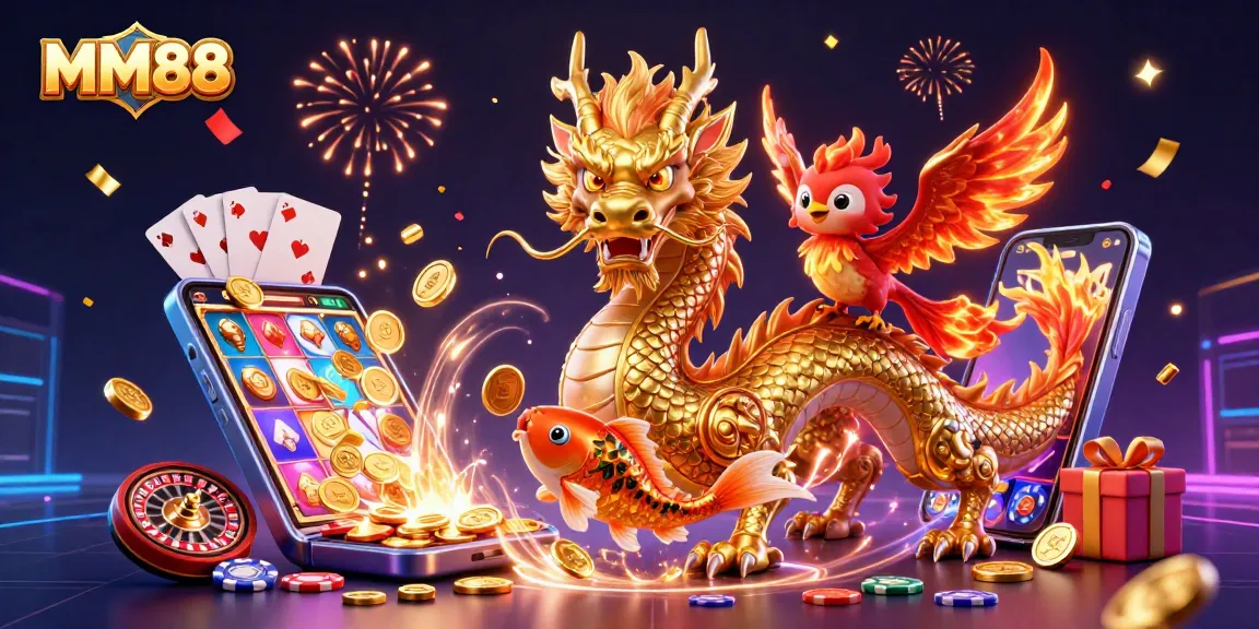 Spin the reels with MM88's dynamic casino gaming experience featuring themed characters.