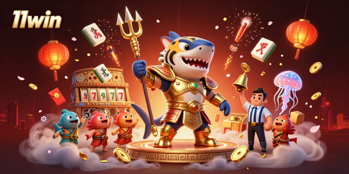 Engage with thrilling slots and live action at 11win featuring a tiger shark in gladiator armor.