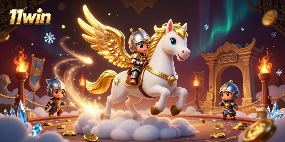 Discover thrilling 11win adventures with a knight and celestial horse in a rich casino scene.