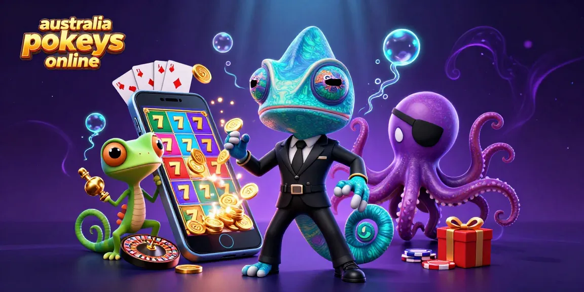 Play australia pokies online with colorful slot games in an ultra-detailed 3D illustration.